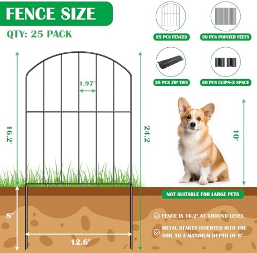 VANCASTLE Decorative Garden Fence 25 Panels, Total 26ft (L) x 24in (H) Rustproof Metal Wire Fencing Border Animal Barrier, Flower Edging for Landscape Patio Yard Outdoor Decor, Arched - Image 2
