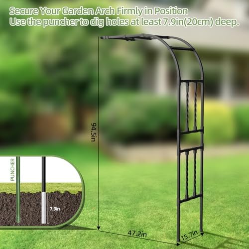 4.0FT×7.9FT Half Side Square Tube Metal Garden Arch Trellis - Image 2