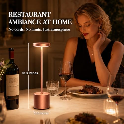 Rose Gold Cordless Table Lamps Set of 2, Battery Operated Rechargeable LED Lamps with Touch Control, 3 Color Temperatures, 5000mAh Dimmable Wireless Portable Lamp for Bedroom Nightstand Living Room - Image 4