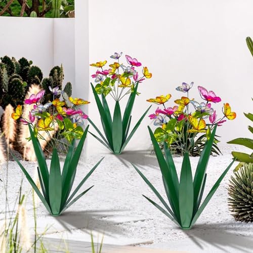 TOMBABY Garden Outdoor Butterfly Enlarge Thickened Wind Resistant Metal Agave Garden Art Metal Plant Country Sculpture Statue Decorations Ornaments Artificial Waterproof Butterflies(Green 2pcs) - Image 7