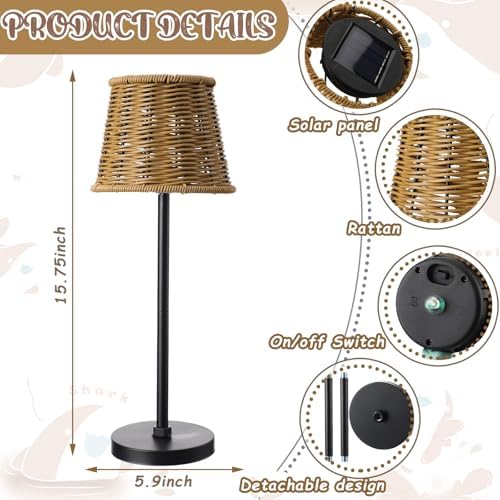 VIHOSE Rattan Solar Table Lamps 2 Sets for Outdoor Handmade Woven Boho Lamp for Garden Yard Patio Porch Lawn Pathway, Decorative Solar Light Gift for Women - Image 2