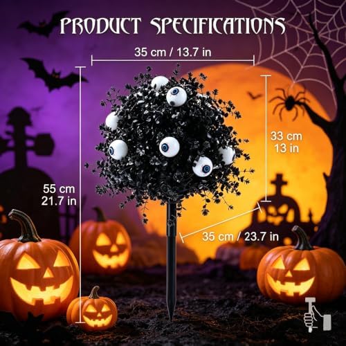 Outdoor Artificial Flowers Fake Plants, Artificial Topiary Balls with Ground Spikes, UV Resistant, Mix 4 Colors, 2 Pack, 20 inch, Garden Porch Patio Gravesite Indoor Decor (2 PCS Black) - Image 2