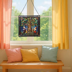 Gnome with Family Tree Stained Glass Suncatcher – Square Hanging Window Panel for Home, Garden, Nursery, Halloween, Christmas, Memorial Day – Whimsical Glass Art Gift for Gnome Lovers 3f1a3a - Image 5