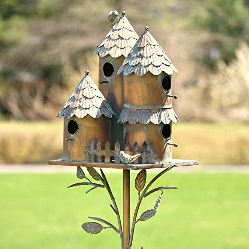 Large Copper Colored Multi-Birdhouse Stakes, Room for 4 Bird Families in Each ASIN: B09QHC67VL (Cylinders with Fence) by ZaerLtd