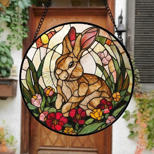Rabbit Stained Glass Window Hanging Easter Suncatcher Gifts for Women 12" - Image 3