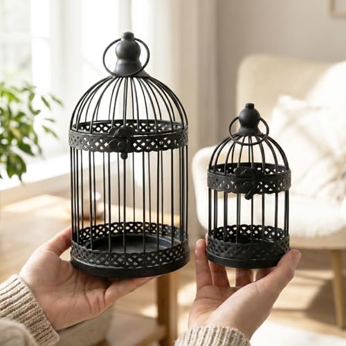 Vela Lanterns Decorative Bird Cage Candle Holders, Medium & Mini, Black - Image 2