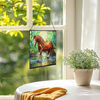 Chestnut Tennessee Walking Horse Stepping Through Shallow Creek Square Suncatcher – Stained Glass Style Window Panel with Scene, Custom Decorative Hanging Art for Equestrian Home, Christmas 9N2Zu1 - Image 3