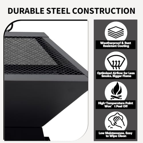 Square Fire Pit, 19×19×15 Inch Stainless Steel Smokeless firepit Outdoor | Wood/Charcoal/Pellet Fuel, Medium Sized Outdoor Wood Burning fire pits, for 2-4 People - Image 7