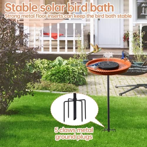 Solar Powered Bird Bath Fountains for Hummingbirds,Stable Stylish Design with 5-Prong Base,Hummingbird Bird Bath Fountain for Lawn Patio Yard Garden（Brown） - Image 5