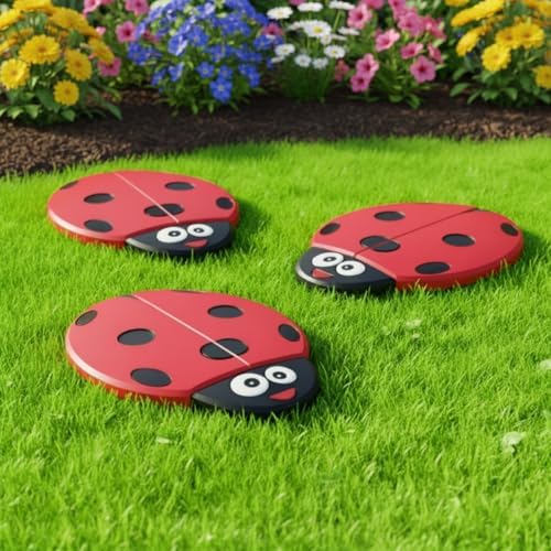Landical 3 Pcs Stepping Stones, Walkway Decorative Stone, Ladybug by Landical