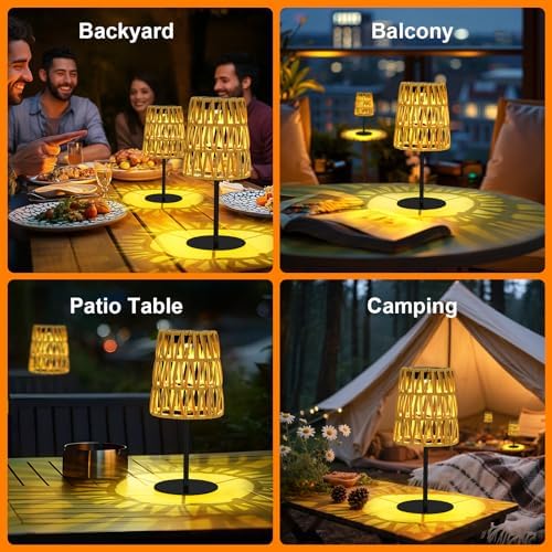 2pcs Outdoor Table Lamp: Rechargeable LED Solar Lantern for Garden Yard, Waterproof Solar Lights Outdoor Cordless Table Rattan Lamp, Small Deck Lamp for Balcony Patio,Gift for Women Mother Days - Image 6