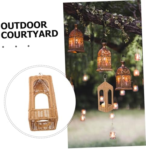 Handwoven Woven Candle Lantern, Coffee PE Hanging Tabletop Cover - Image 3