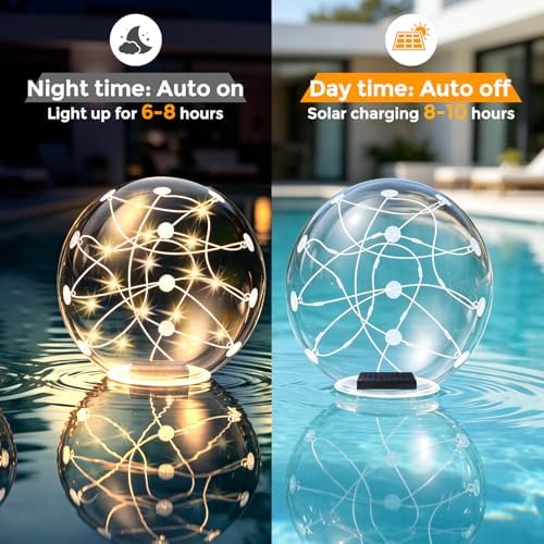 Solar Floating Pool Lights 2 Pack, 14 Inch Inflatable Glow Balls with 3000K Warm White LED, IP68 Waterproof Solar Powered Floating Lights for Pool, Garden, Patio, Christmas Outdoor Decorations - Image 2