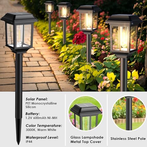 Mancra Solar Outdoor Lights Waterproof, 8 Pack Metal Glass Solar Pathway Lights Outdoor Lighting Garden Decor for Landscape Path Yard Patio Driveway (Warm White) - Image 3