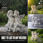 Kissing Angels Garden Statue Outdoor Decor, Cute Vintage Cherub Couple on Bench Resin Sculpture, Weather-Resistant Yard Art for Patio, Lawn, Memorial Garden Gifts for Women (Stone) - Image 6