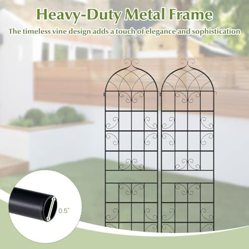 Giantex 2 Packs 86"x20" Metal Garden Trellis for Outdoor Climbing Plants, Heavy-Duty Plant Support for Vine Rose Vegetable Flower, Rustproof Black Metal Coating Patio Trellis Arch Decorative Fence - Image 6
