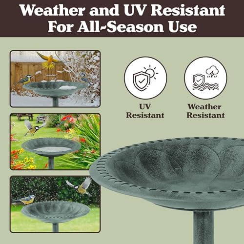 Pure Garden Antique Style Outdoor Bird Bath, Patina Green - Image 4