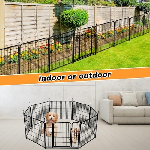 Getlay 32 in(H) Decorative Garden Fence with Gate, 8 Panels Total 17.7 Ft(L) Heavy Duty Iron Animal Barrier Fence for Yard,Suitable for Indoor Pet Or Outdoor Dog Fencing, Garden Border Fence - Image 6