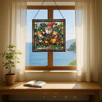 Gnome with Seasonal Celebration Stained Glass Suncatcher – Square Hanging Window Panel for Home, Garden, Nursery, Halloween, Christmas, Memorial Day – Whimsical Glass Art Gift for Gnome Lovers sfibxo - Image 6