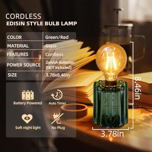 Set of 2 Battery Operated Table Lamp, Battery Powered Cordless Lamp with Timer, Glass Bulb Shape Decorative Lights for Living Room Bedroom Weddings Parties Patio Events Indoors Outdoors（Loden Frost） - Image 6