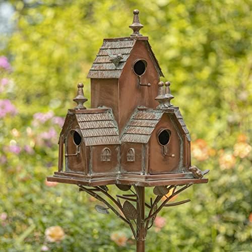 Zaer Ltd. Large Copper Colored Multi-Birdhouse Stakes, Room for 5 Bird Families in Each (XL Country Farm Home Colorado) by ZaerLtd
