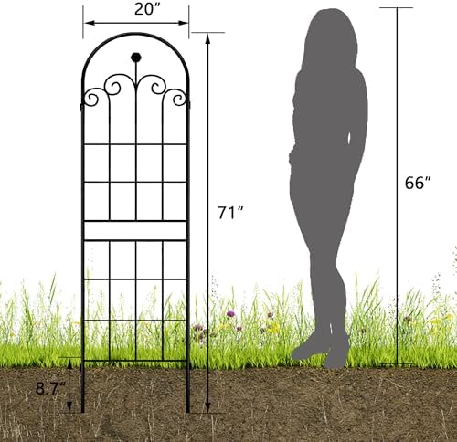 LZRS 71x40in Rustic Iron Garden Trellis, Weatherproof Black Metal Arch Decorative Flower Support for Climbing Outdoor Plants, Roses, Ivy, Vegetables, Anti-Rust Heavy Duty Plant Stakes - Image 2