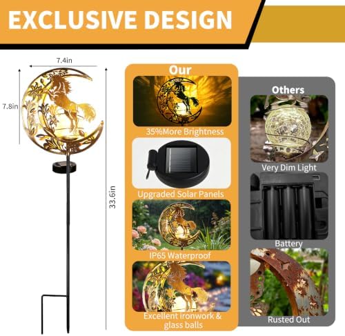 Solar Lights Outdoor Decor Horse Cracked Glass Stake Moon Lights Horse Gift - Image 5