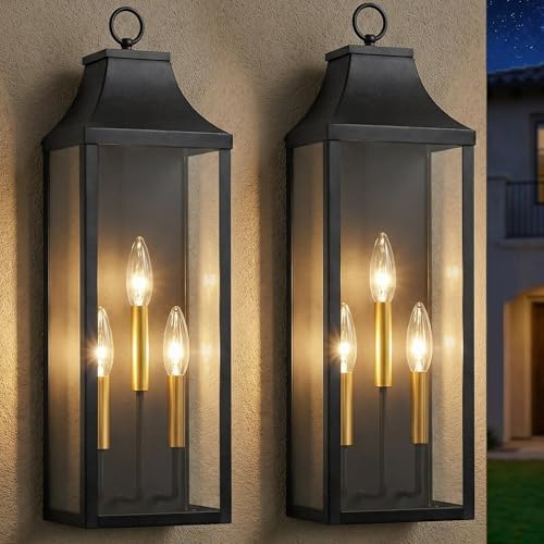 24" Extra Large Outdoor Wall Lights 2-Pack, Black Outside Wall Sconce by APOTO