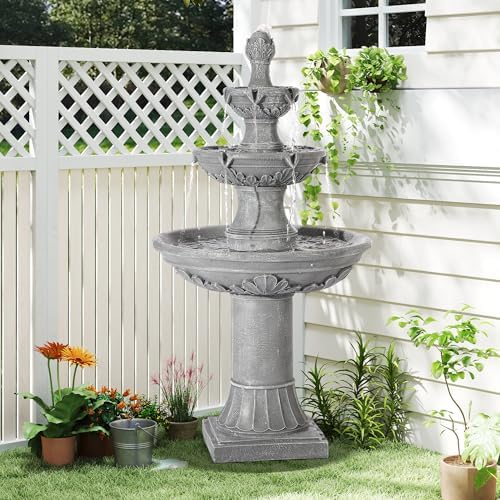 3-Tiers 48.4" H Italian Outdoor Water Fountains Feature Garden Decor by TOBYUL