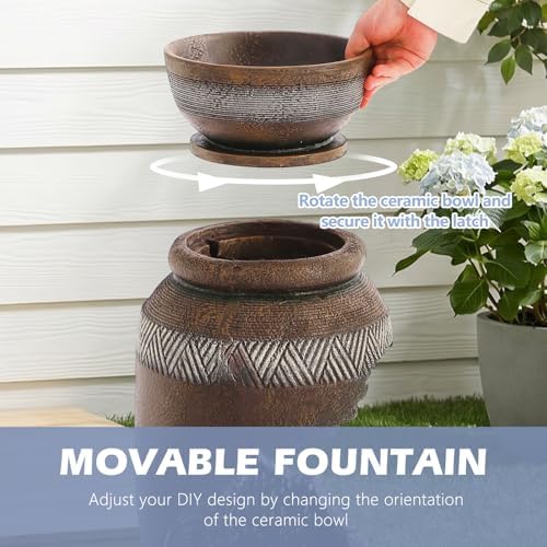 Grepatio Outdoor Urn Water Fountain, 30" H Water Feature Fountain with LED Lights, Large Indoor Waterfall Cascading Fountain with Cracked Urn Look for Garden Patio Backyard Home Decor - Image 3