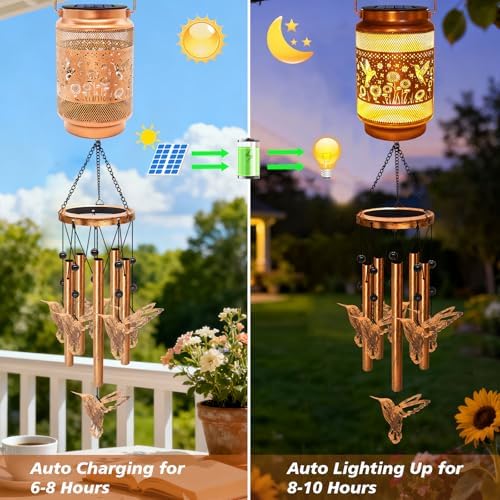 Hummingbird Solar Wind Chimes for Outside, Gifts for Mom Women Grandma Birthday Memorial Teacher, 32" Windchimes Outdoor Decor Hanging Solar Lantern for Garden Porch Patio Backyard - Image 3