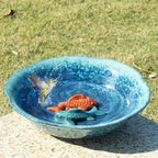 10" W Ceramic Bird Bath Bowl,Bird Bath for Outside with 2 Koi Fish Decor. - Image 2