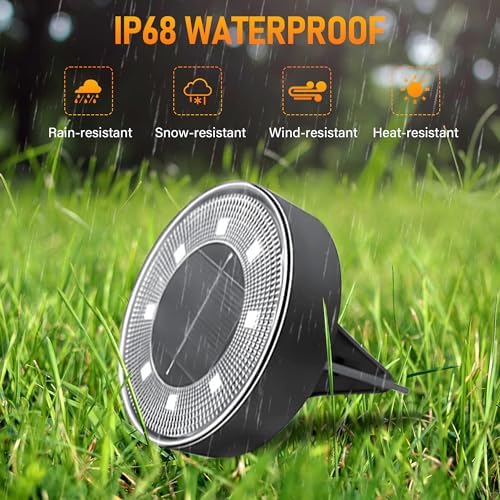 Siatom Solar Ground Lights 12 Pack, IP68 Waterproof Solar In-Ground Light for Outdoor, Flat Landscape Lighting, Garden Disc Light for Pathway, Walkway, and Yard - 12 Pcs (Cool White) - Image 2