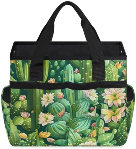 Green Succulent Cactus Garden Tool Bag with Hard Bottom and 10 Pockets - Image 2