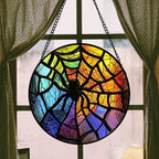 Stained Glass Window Hanging Halloween Colorful Spider Gift for Women 12" - Image 3