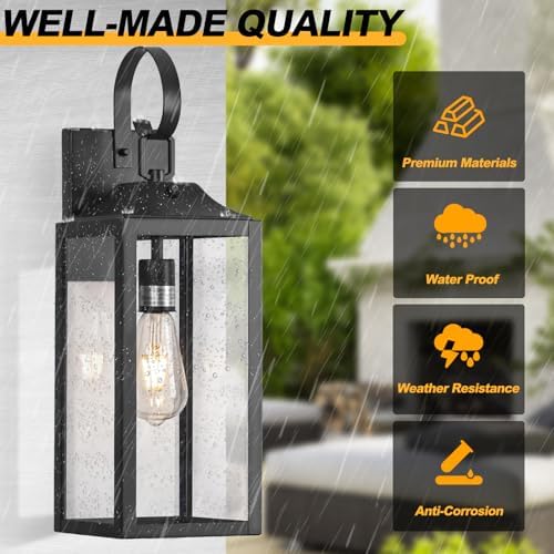 19" Large Dusk to Dawn Outdoor Lighting 2 Pack, Black Sensor Porch Lights - Image 3