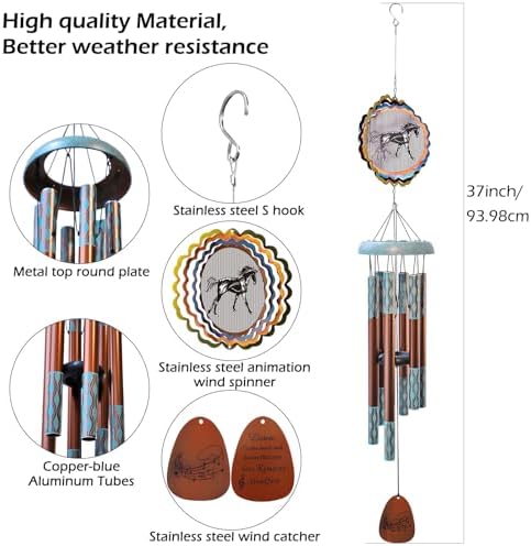 Aoedelyart Wind Chimes for Outside with 3D Animations Horse Wind Spinner,37" Memorial Wind Chimes Outdoor Garden Decor,Horse Gifts for Women Mom Grandma Men Father,Patio Decorations,Garden Ornaments - Image 2
