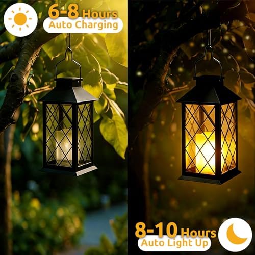 2 Pack 14'' Large Tempered Glass Solar Lanterns Outdoor Waterproof - Image 5