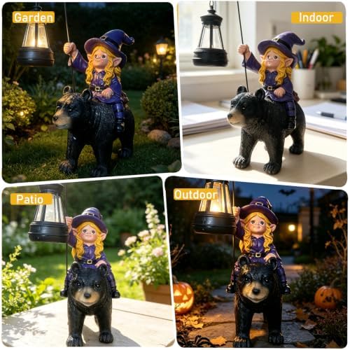 Garden Gnome Decoration, Funny Resin Solar Gnome Statue for Lawn Patio Yard Outdoor Decor, Bear Riding Gnome Figurine with Lantern, Gift for Women and Men (Gnome-H) - Image 4