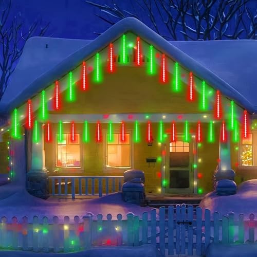 Solar Meteor Shower Lights 16 Tubes Christmas Lights Outdoor Red and Green - Image 5