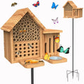 Mason Bee House Wooden Butterfly House with Feeders and Metal Stake, Insect Hotel for Garden Backyard, Natural Handmade Waterproof Bugs House, Attracts Bee, Butterfly, Ladybirds Pollinators by KAWAHAYO