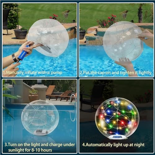 14" Solar Powered Floating Pool Lights - RGB Colorful LED Inflatable Glow Balls, Waterproof Floating Pool Lights for Party Patio Decor (RGB-4 Pack) - Image 5
