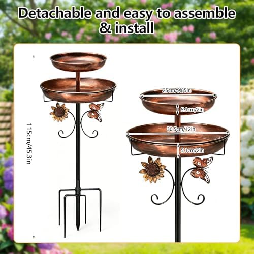 2 in1Bird Bath for Outside,45" Bird Feeder Stand for Outside,Metal Bird Bath with 5-Pronged Base for Garden Patio Yard Lawn Decor (Antique Bronze) - Image 6