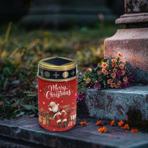 Poceacles Christmas Cemetery Candle Grave Lights Outdoor Waterproof Decoration Pathway Lights Garden Solar Candle for Garden Lawn Decor, Santa Claus Red Print, 6 Pack - Image 3