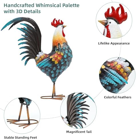 32" Large Metal Rooster Decor, Outdoor Garden Statues,Yard Art - Image 6