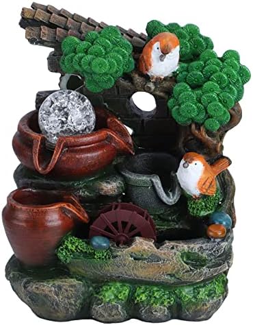 Srliya Resin Desktop Fountain Ornament, Simulate Rockery Waterfall Table Decoration with LED Light, for Home Office Garden Decor (US Plug 110V) - Image 4