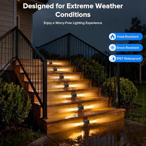 6 Pack Motion Sensor Solar Step Lights, IP67 Waterproof Outdoor Stair Light, 3 Color Temp & Double-Sided Lighting,Outside Decor Light for Deck,Porch,Railing,Fence,Walkway, Yard,Wall,Patio - Image 3