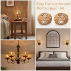 6 Pcs Small Rattan Lamp Shade Lantern Shape Boho Rattan Chandelier Shades Replacement Handwoven Hanging Light Shades for Table Floor Lamp Pendant Light Fixtures, 4.3" H x 6.7" D - Image 3
