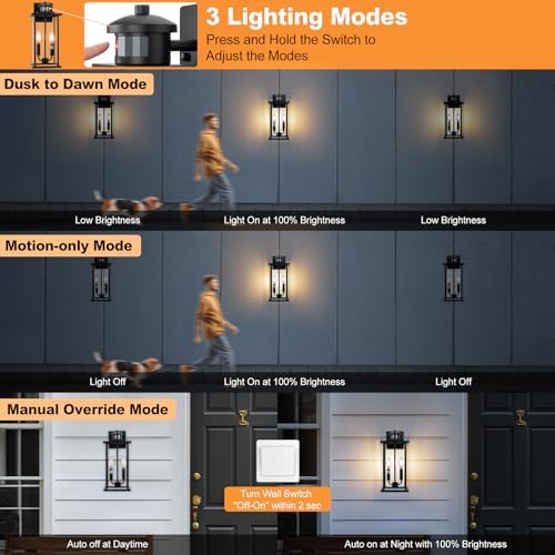 16in 2-Light Black Outdoor Wall Lights Motion Sensor Porch Light - Image 4