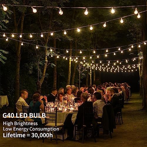 40 ft 25 Warm White G40 LED Outdoor String Light, Plug-in Globe Patio Light - Image 4